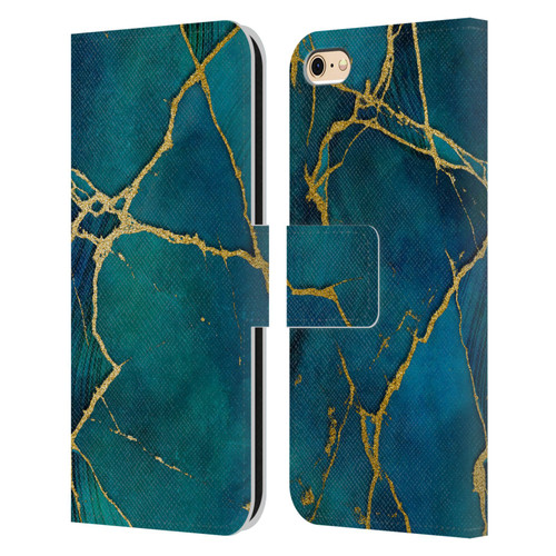 LebensArt Mineral Marble Blue And Gold Leather Book Wallet Case Cover For Apple iPhone 6 / iPhone 6s