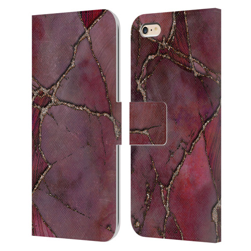 LebensArt Mineral Marble Red Leather Book Wallet Case Cover For Apple iPhone 6 Plus / iPhone 6s Plus