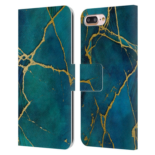 LebensArt Mineral Marble Blue And Gold Leather Book Wallet Case Cover For Apple iPhone 7 Plus / iPhone 8 Plus