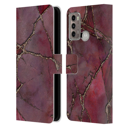 LebensArt Mineral Marble Red Leather Book Wallet Case Cover For Motorola Moto G60 / Moto G40 Fusion