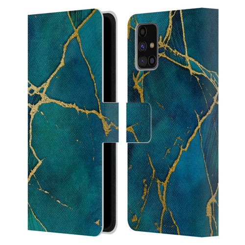 LebensArt Mineral Marble Blue And Gold Leather Book Wallet Case Cover For Samsung Galaxy M31s (2020)