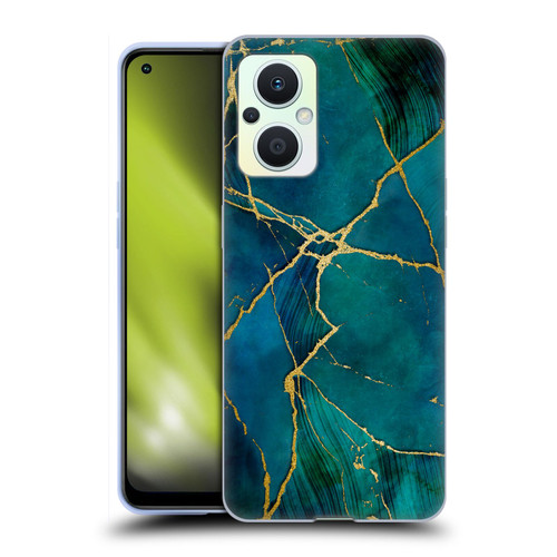 LebensArt Mineral Marble Blue And Gold Soft Gel Case for OPPO Reno8 Lite