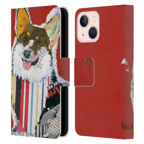 Michel Keck Dogs 2 Corgi Leather Book Wallet Case Cover For Apple iPhone 13 Mini