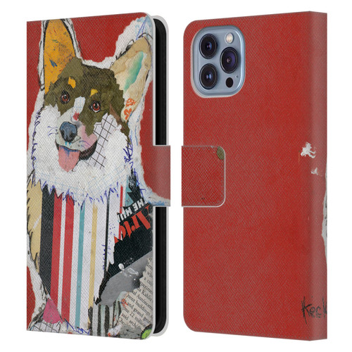 Michel Keck Dogs 2 Corgi Leather Book Wallet Case Cover For Apple iPhone 14