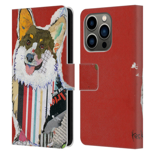 Michel Keck Dogs 2 Corgi Leather Book Wallet Case Cover For Apple iPhone 14 Pro
