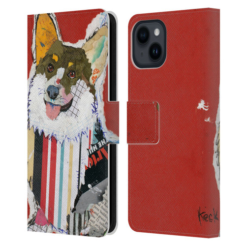 Michel Keck Dogs 2 Corgi Leather Book Wallet Case Cover For Apple iPhone 15