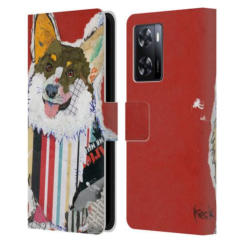 Michel Keck Dogs 2 Corgi Leather Book Wallet Case Cover For OPPO A57s
