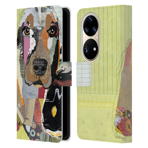 Michel Keck Dogs Basset Hound Leather Book Wallet Case Cover For Huawei P50 Pro