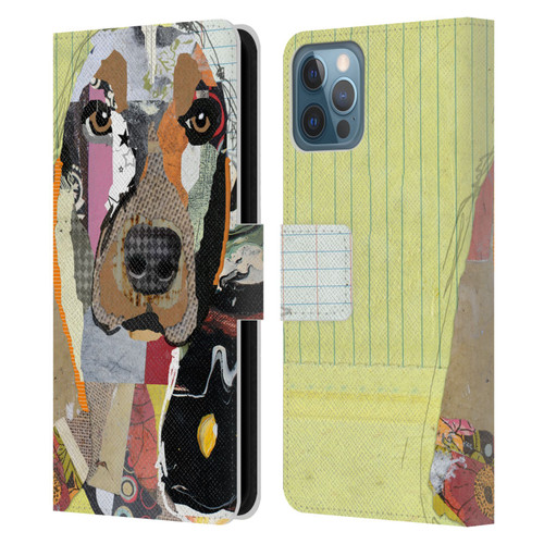 Michel Keck Dogs Basset Hound Leather Book Wallet Case Cover For Apple iPhone 12 / iPhone 12 Pro