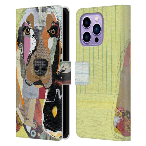 Michel Keck Dogs Basset Hound Leather Book Wallet Case Cover For Apple iPhone 14 Pro Max