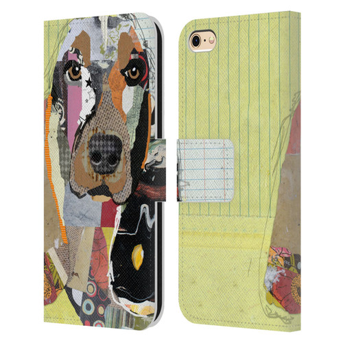 Michel Keck Dogs Basset Hound Leather Book Wallet Case Cover For Apple iPhone 6 / iPhone 6s