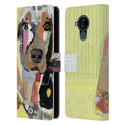 Michel Keck Dogs Basset Hound Leather Book Wallet Case Cover For Nokia C30