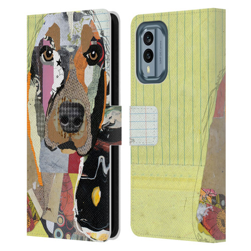 Michel Keck Dogs Basset Hound Leather Book Wallet Case Cover For Nokia X30