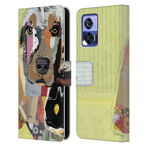 Michel Keck Dogs Basset Hound Leather Book Wallet Case Cover For Motorola Edge 30 Neo 5G