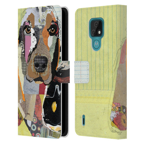 Michel Keck Dogs Basset Hound Leather Book Wallet Case Cover For Motorola Moto E7