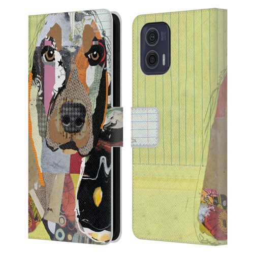 Michel Keck Dogs Basset Hound Leather Book Wallet Case Cover For Motorola Moto G73 5G