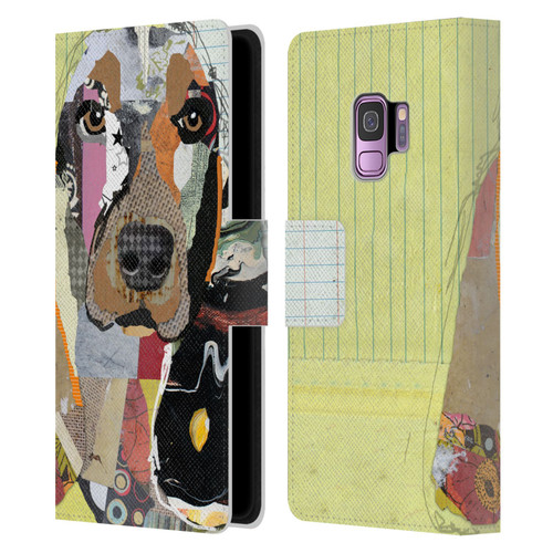 Michel Keck Dogs Basset Hound Leather Book Wallet Case Cover For Samsung Galaxy S9