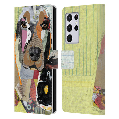 Michel Keck Dogs Basset Hound Leather Book Wallet Case Cover For Samsung Galaxy S21 Ultra 5G