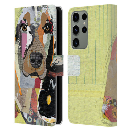 Michel Keck Dogs Basset Hound Leather Book Wallet Case Cover For Samsung Galaxy S23 Ultra 5G
