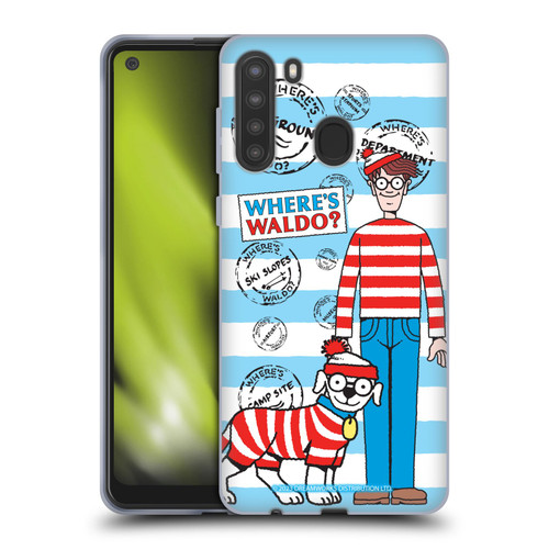 Where's Waldo? Graphics Stripes Blue Soft Gel Case for Samsung Galaxy A21 (2020)
