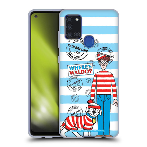 Where's Waldo? Graphics Stripes Blue Soft Gel Case for Samsung Galaxy A21s (2020)