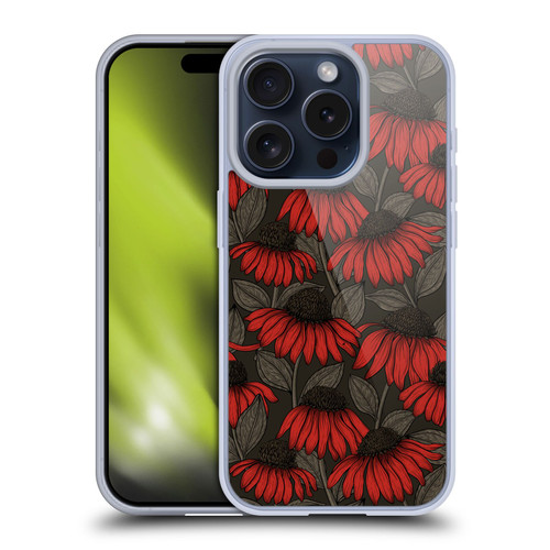 Katerina Kirilova Art Red Coneflowers Soft Gel Case for Apple iPhone 15 Pro