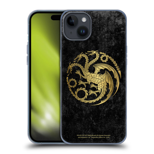 House Of The Dragon: Television Series Season 2 Graphics Gold Targaryen Logo Soft Gel Case for Apple iPhone 15 Plus