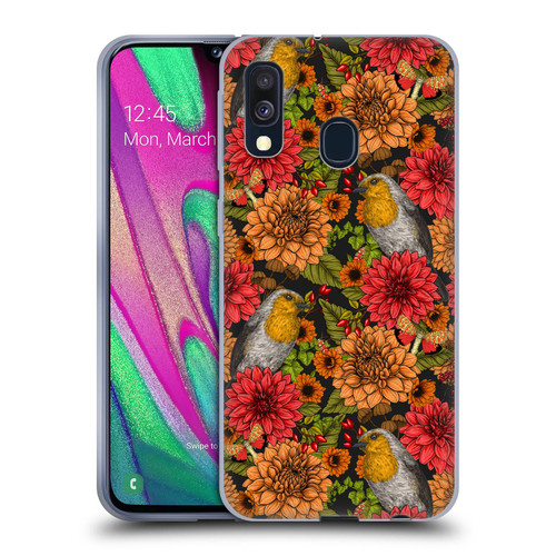 Katerina Kirilova Graphics Robins And Dahlias Soft Gel Case for Samsung Galaxy A40 (2019)