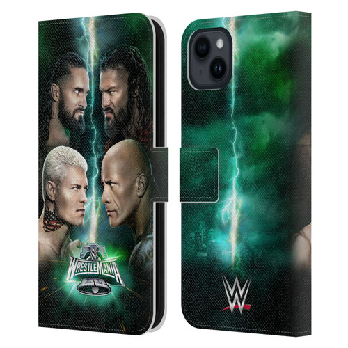 WWE Wrestlemania 40 Key Art Poster Leather Book Wallet Case Cover For Apple iPhone 15 Plus