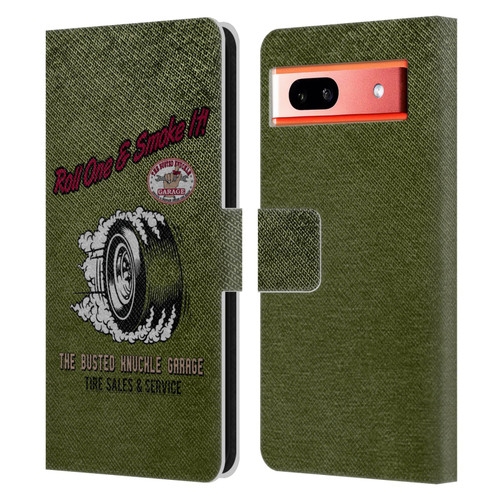 Busted Knuckle Garage Graphics Tire Leather Book Wallet Case Cover For Google Pixel 7a