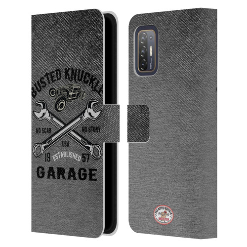 Busted Knuckle Garage Graphics No Scar Leather Book Wallet Case Cover For HTC Desire 21 Pro 5G