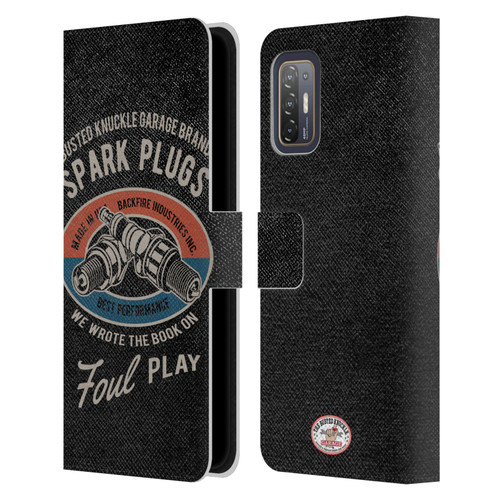 Busted Knuckle Garage Graphics Spark Plugs Leather Book Wallet Case Cover For HTC Desire 21 Pro 5G