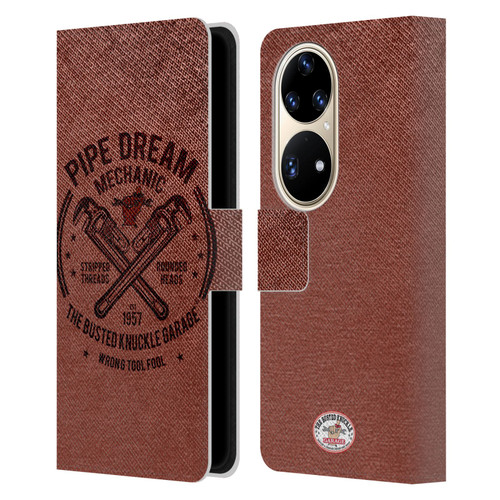 Busted Knuckle Garage Graphics Pipe Dream Leather Book Wallet Case Cover For Huawei P50 Pro