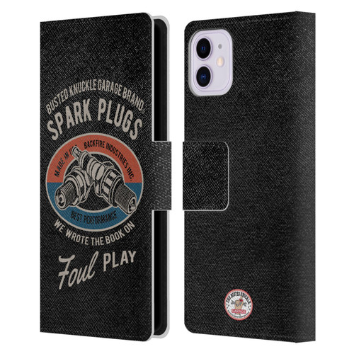 Busted Knuckle Garage Graphics Spark Plugs Leather Book Wallet Case Cover For Apple iPhone 11