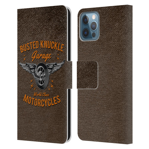 Busted Knuckle Garage Graphics Motorcycles Leather Book Wallet Case Cover For Apple iPhone 12 / iPhone 12 Pro