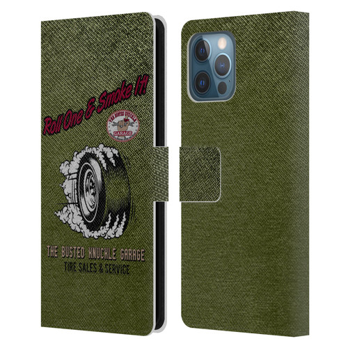 Busted Knuckle Garage Graphics Tire Leather Book Wallet Case Cover For Apple iPhone 12 Pro Max
