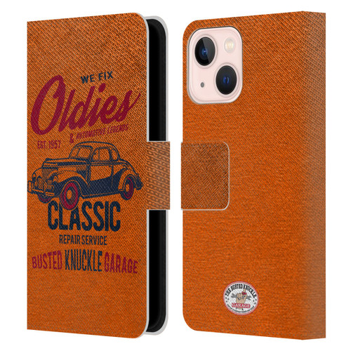 Busted Knuckle Garage Graphics Classic Leather Book Wallet Case Cover For Apple iPhone 13 Mini
