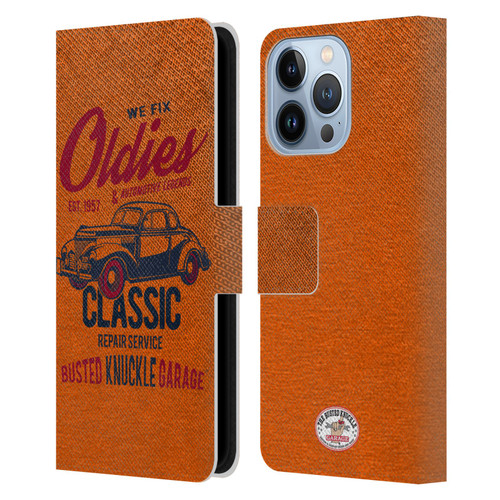 Busted Knuckle Garage Graphics Classic Leather Book Wallet Case Cover For Apple iPhone 13 Pro