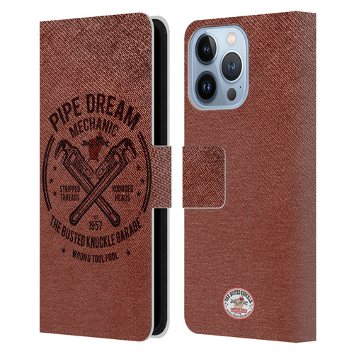 Busted Knuckle Garage Graphics Pipe Dream Leather Book Wallet Case Cover For Apple iPhone 13 Pro