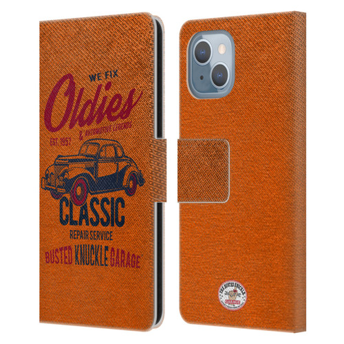 Busted Knuckle Garage Graphics Classic Leather Book Wallet Case Cover For Apple iPhone 14