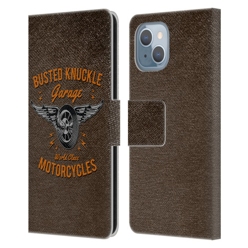 Busted Knuckle Garage Graphics Motorcycles Leather Book Wallet Case Cover For Apple iPhone 14