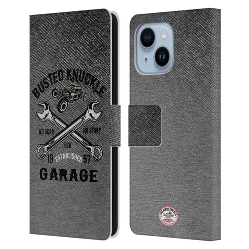 Busted Knuckle Garage Graphics No Scar Leather Book Wallet Case Cover For Apple iPhone 14 Plus