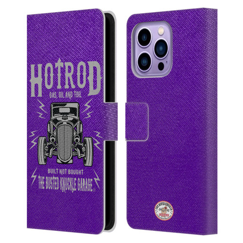 Busted Knuckle Garage Graphics Hot Rod Leather Book Wallet Case Cover For Apple iPhone 14 Pro Max