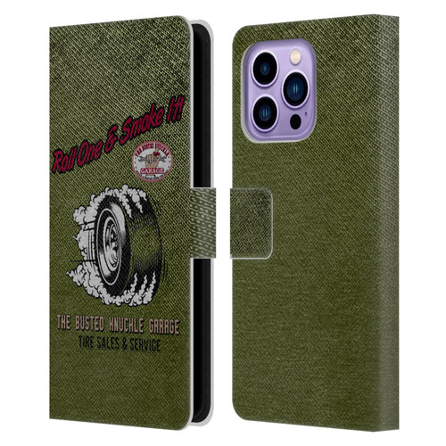 Busted Knuckle Garage Graphics Tire Leather Book Wallet Case Cover For Apple iPhone 14 Pro Max