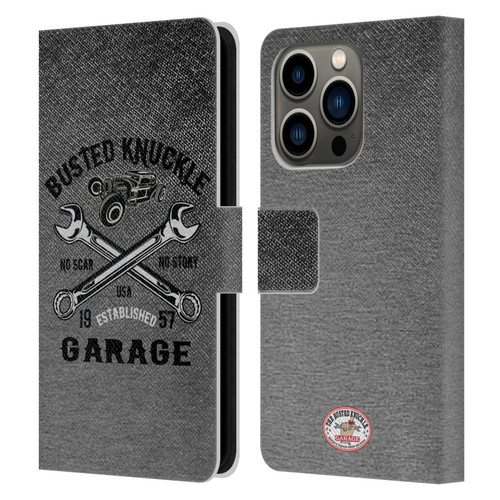 Busted Knuckle Garage Graphics No Scar Leather Book Wallet Case Cover For Apple iPhone 14 Pro