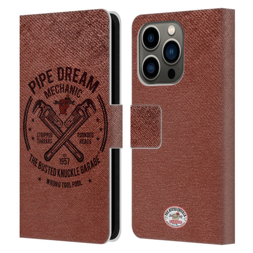 Busted Knuckle Garage Graphics Pipe Dream Leather Book Wallet Case Cover For Apple iPhone 14 Pro