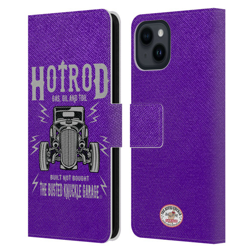 Busted Knuckle Garage Graphics Hot Rod Leather Book Wallet Case Cover For Apple iPhone 15