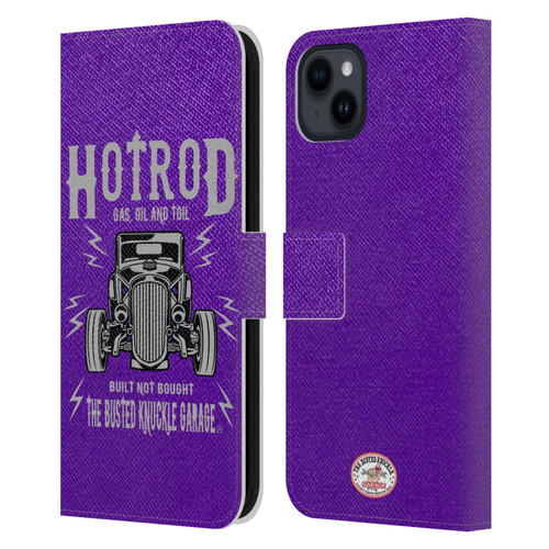 Busted Knuckle Garage Graphics Hot Rod Leather Book Wallet Case Cover For Apple iPhone 15 Plus