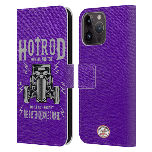 Busted Knuckle Garage Graphics Hot Rod Leather Book Wallet Case Cover For Apple iPhone 15 Pro Max