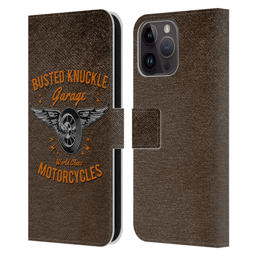 Busted Knuckle Garage Graphics Motorcycles Leather Book Wallet Case Cover For Apple iPhone 15 Pro Max